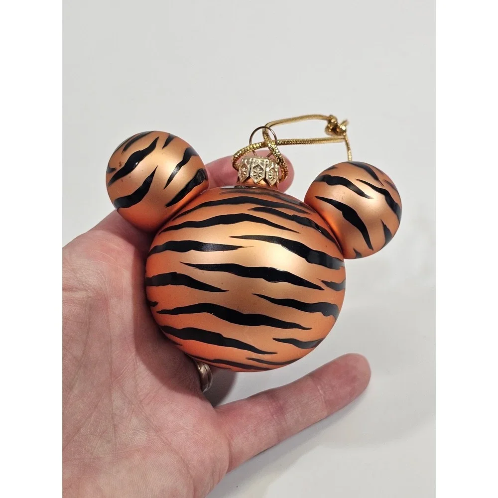 Disney Mickey Mouse Head Tiger Stripe Glass Ornament Animal Kingdom Poland HTF